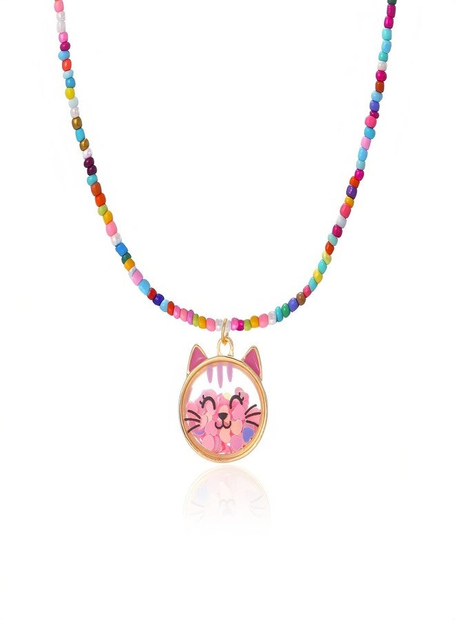 Lezmoii Colorful Beaded Choker Necklace Cute Cat Charm Necklace (Cat) - Image 1